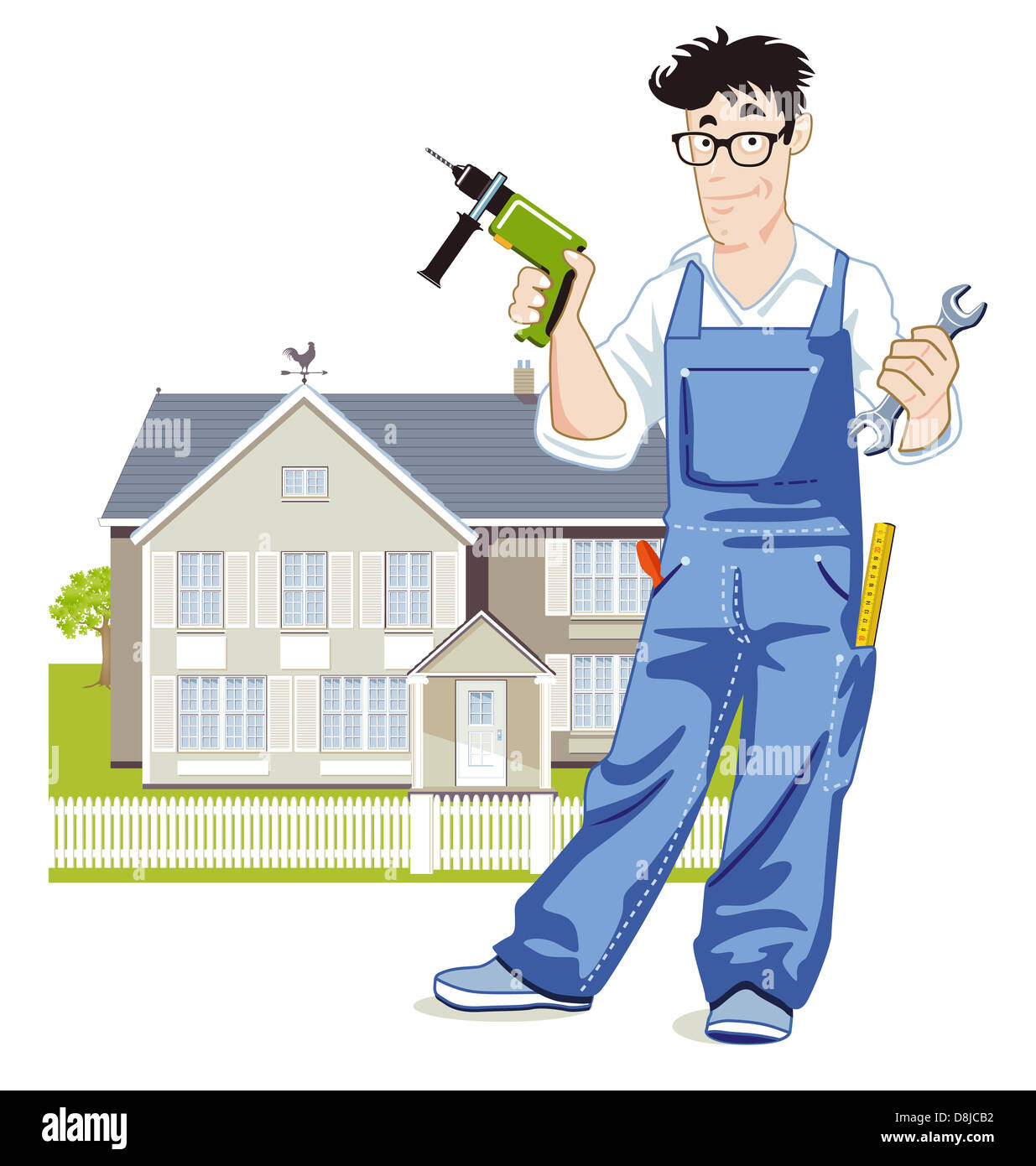Handyman with house Stock Photo