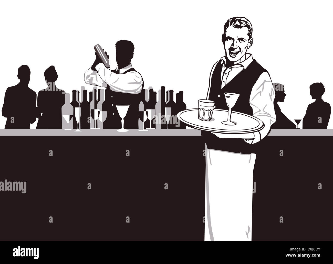 Waiters and Bartender Stock Photo