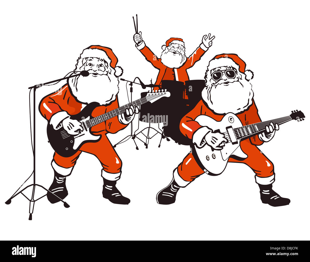 Santa Claus rock band isolated on white Stock Photo