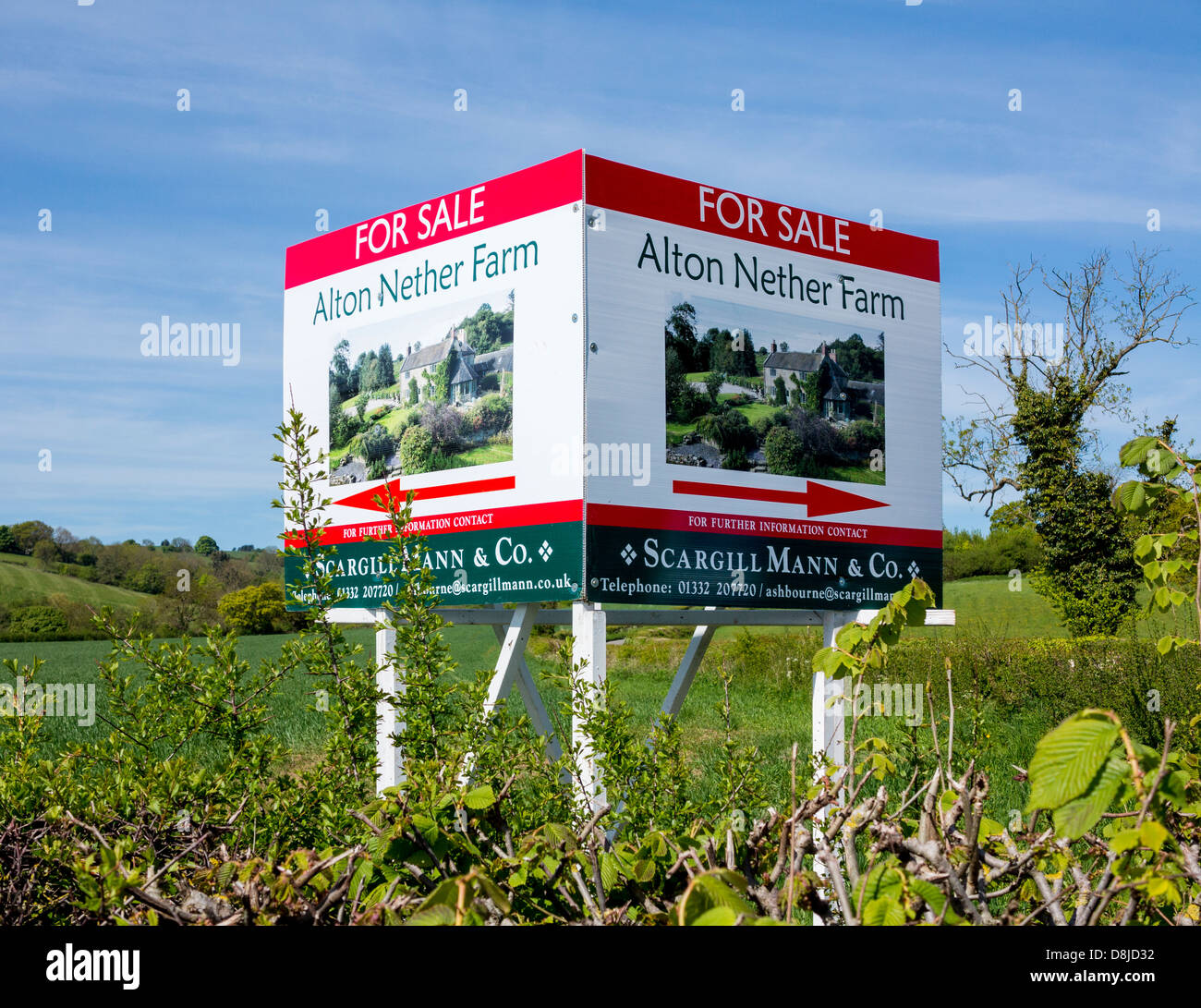 Farm for sale sign in Derbyshire, England Stock Photo Alamy