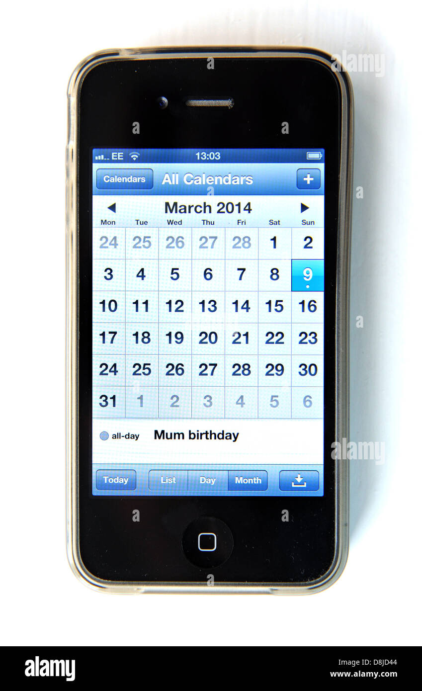 Mum Birthday reminder on calender app of Apple iPhone 4 S mobile phone Stock Photo