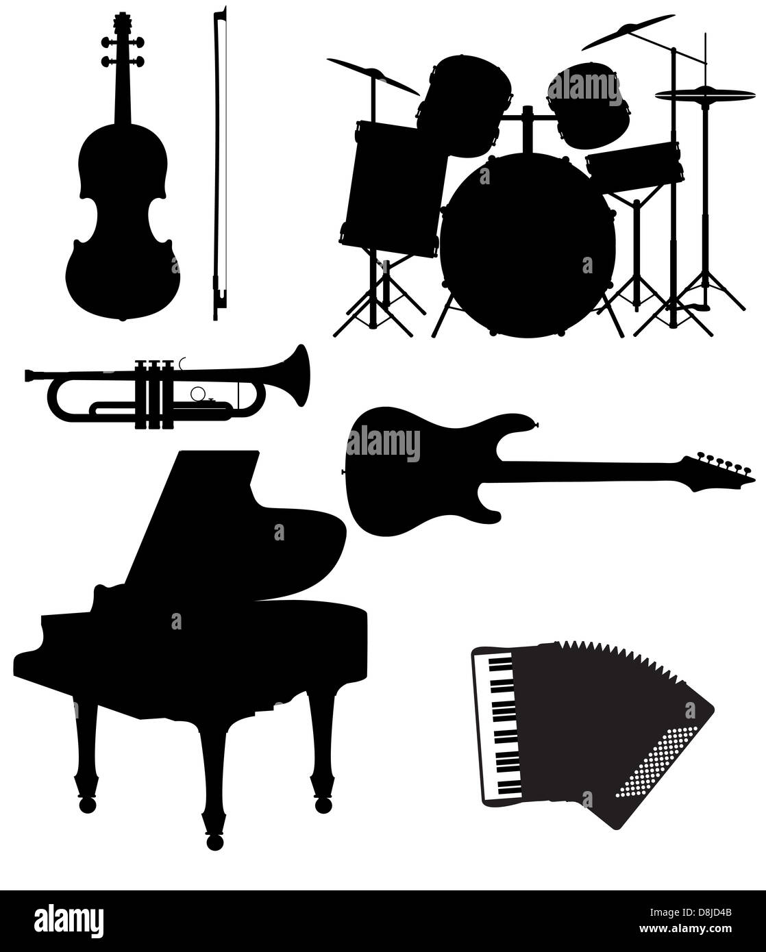set icons silhouettes of musical instruments illustration isolated on ...
