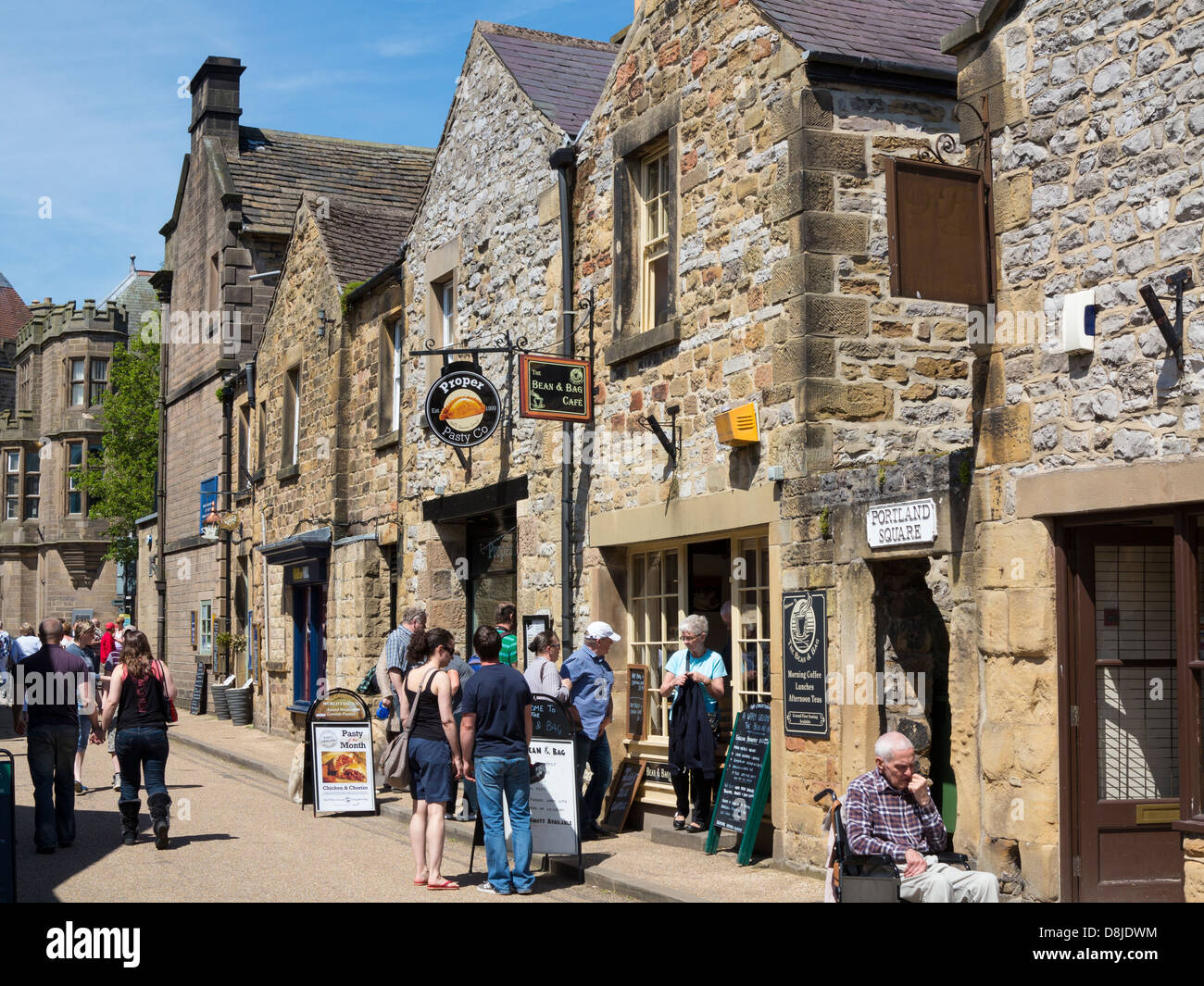 Bakewell High Street with shops and tourists, Derbyshire, England Stock