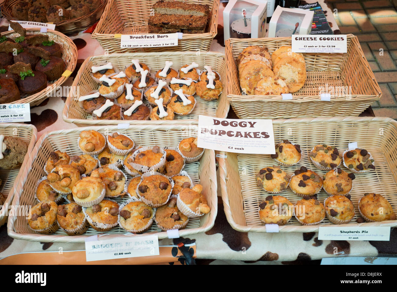 Doggy Pupcakes on sale at Stroud Farmers Market Stock Photo