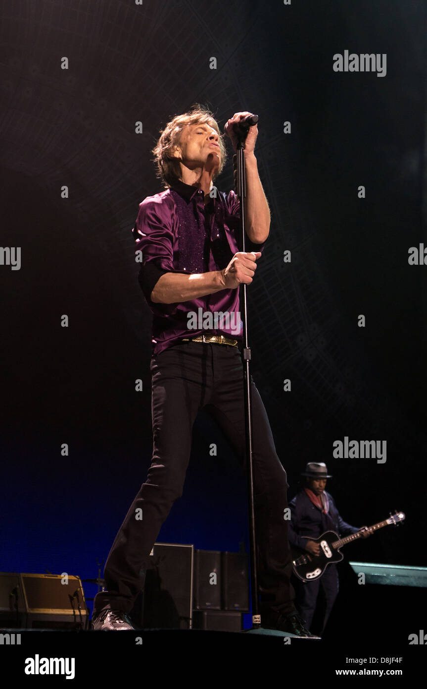 Mick Jagger, lead singer of The Rolling Stones performs during their
