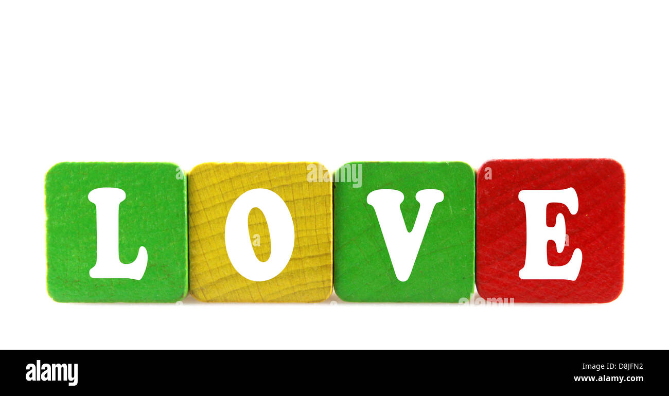 isolated text in wooden building blocks Stock Photo