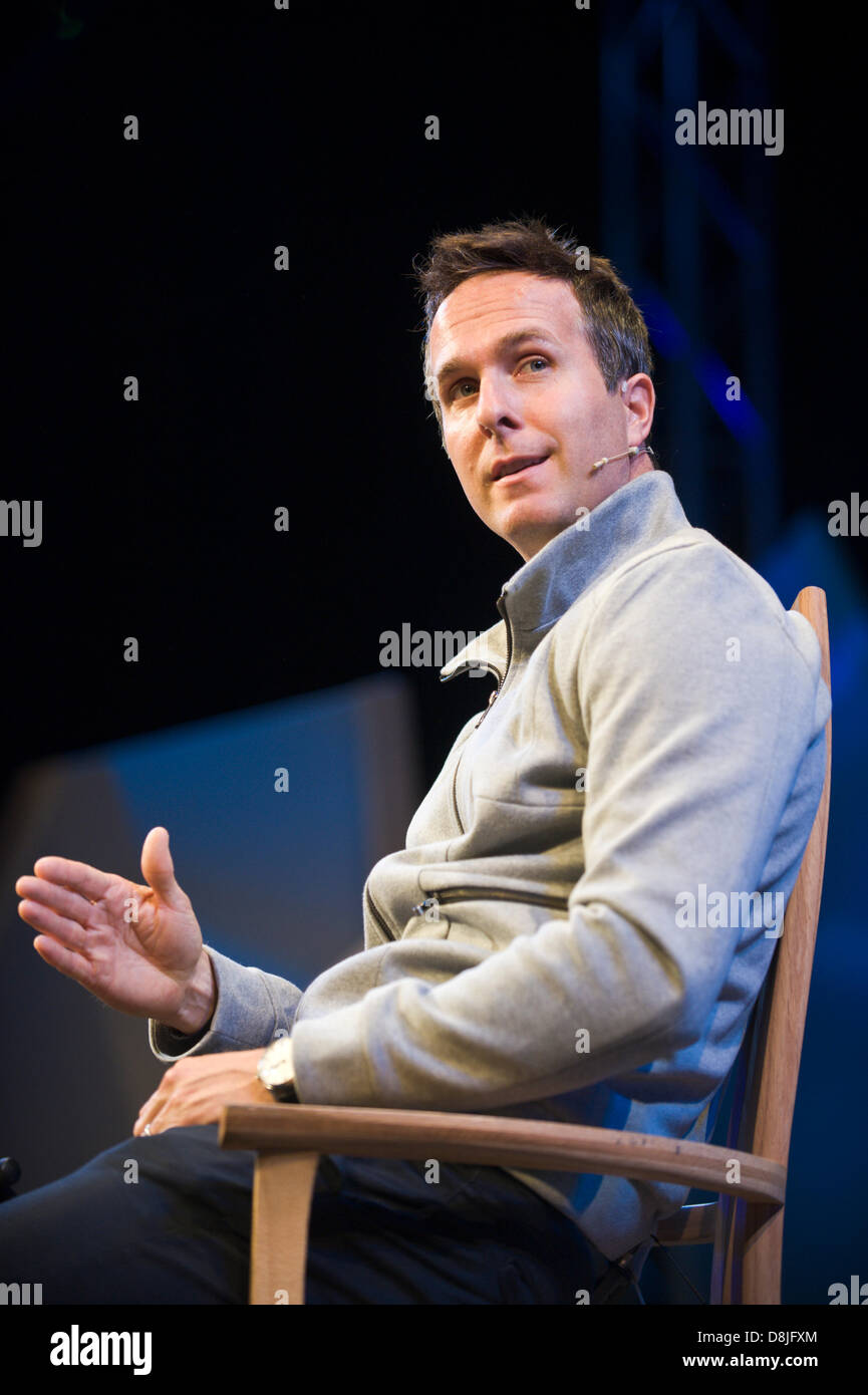 Michael Vaughan batsman and former England Cricket Test captain speaking at Hay Festival 2013 Hay on Wye Powys Wales UK Stock Photo