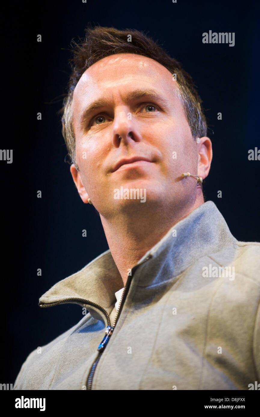 Michael Vaughan batsman and former England Cricket Test captain speaking at Hay Festival 2013 Hay on Wye Powys Wales UK Stock Photo