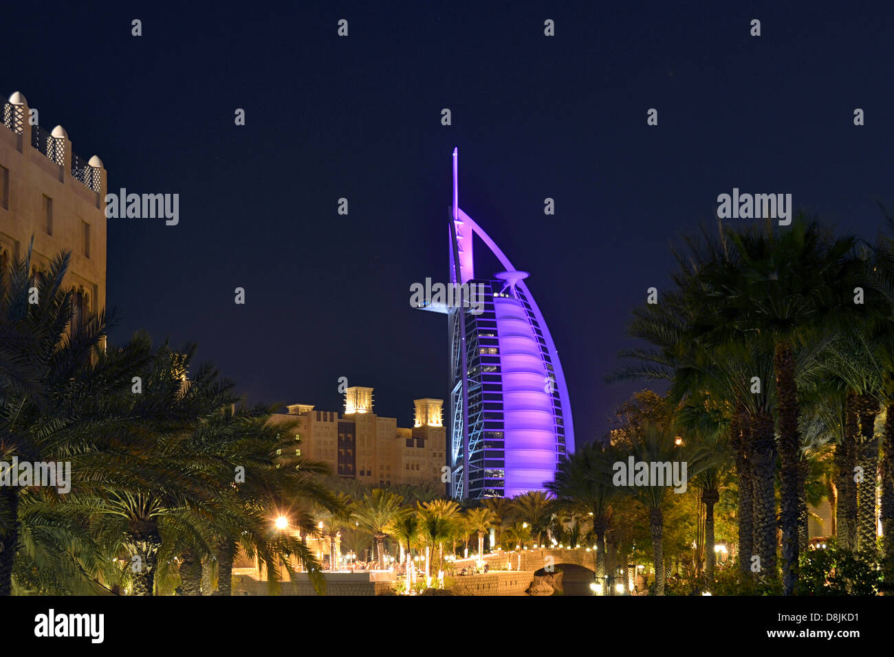 Burj al Arab and Souk Madinat, Dubai, United Arab Emirates Stock Photo