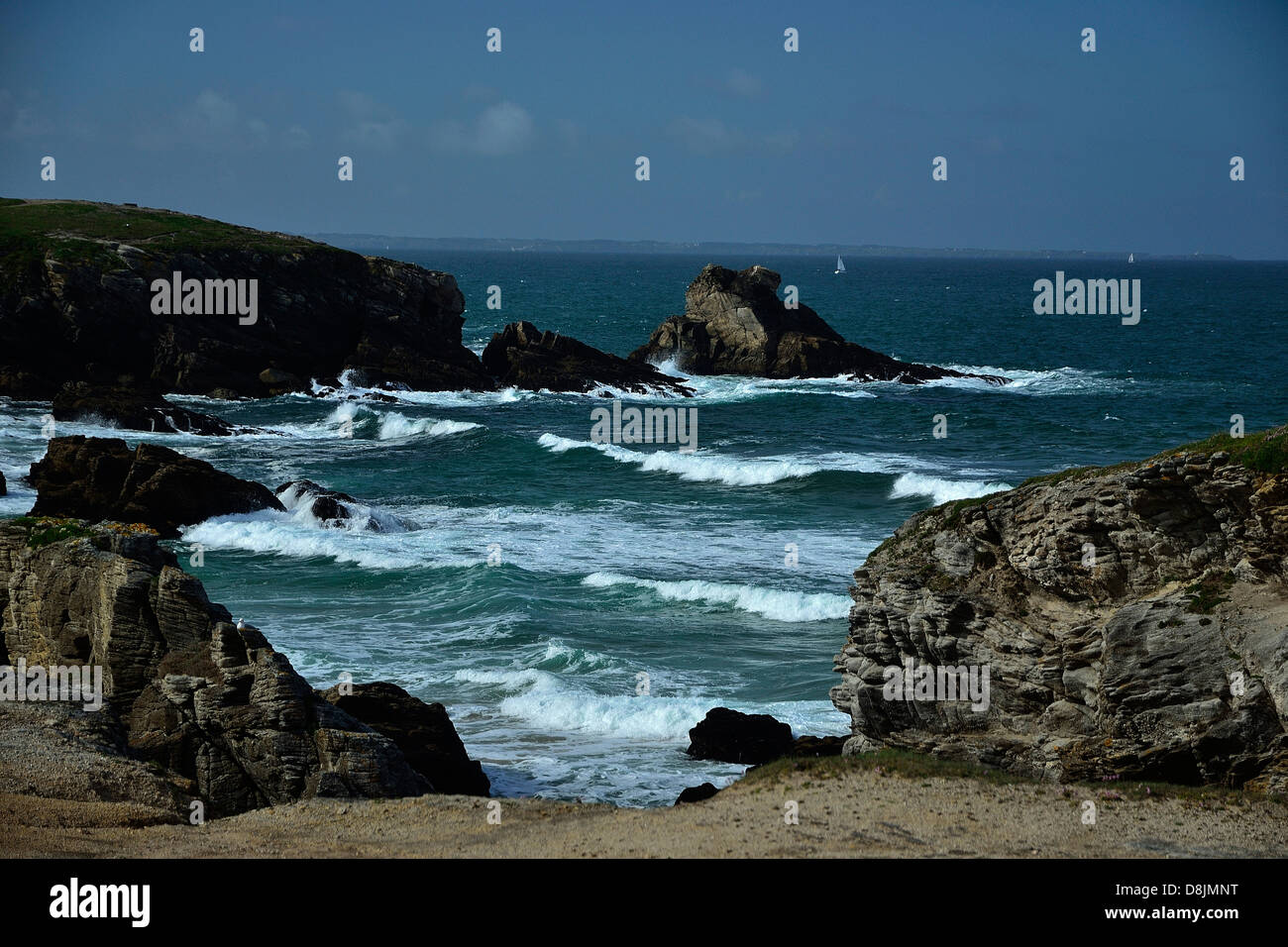 Côte Sauvage (The Wild coast), Port Pigeon (Other name : Port Goulom), Quiberon peninsula (Brittany, France). Stock Photo