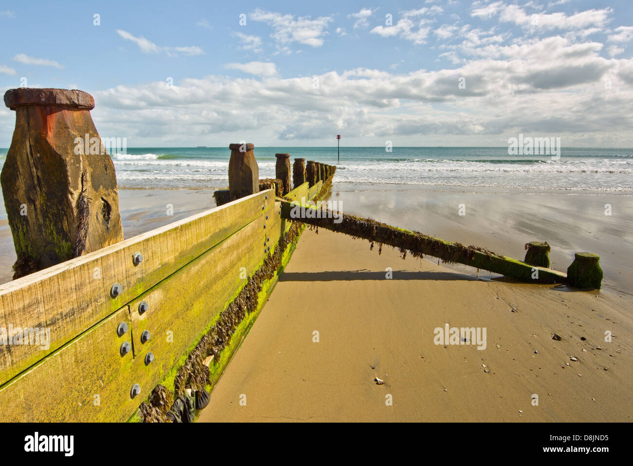 A water breaker on Sandown beach, Isle of Wight Stock Photo Alamy