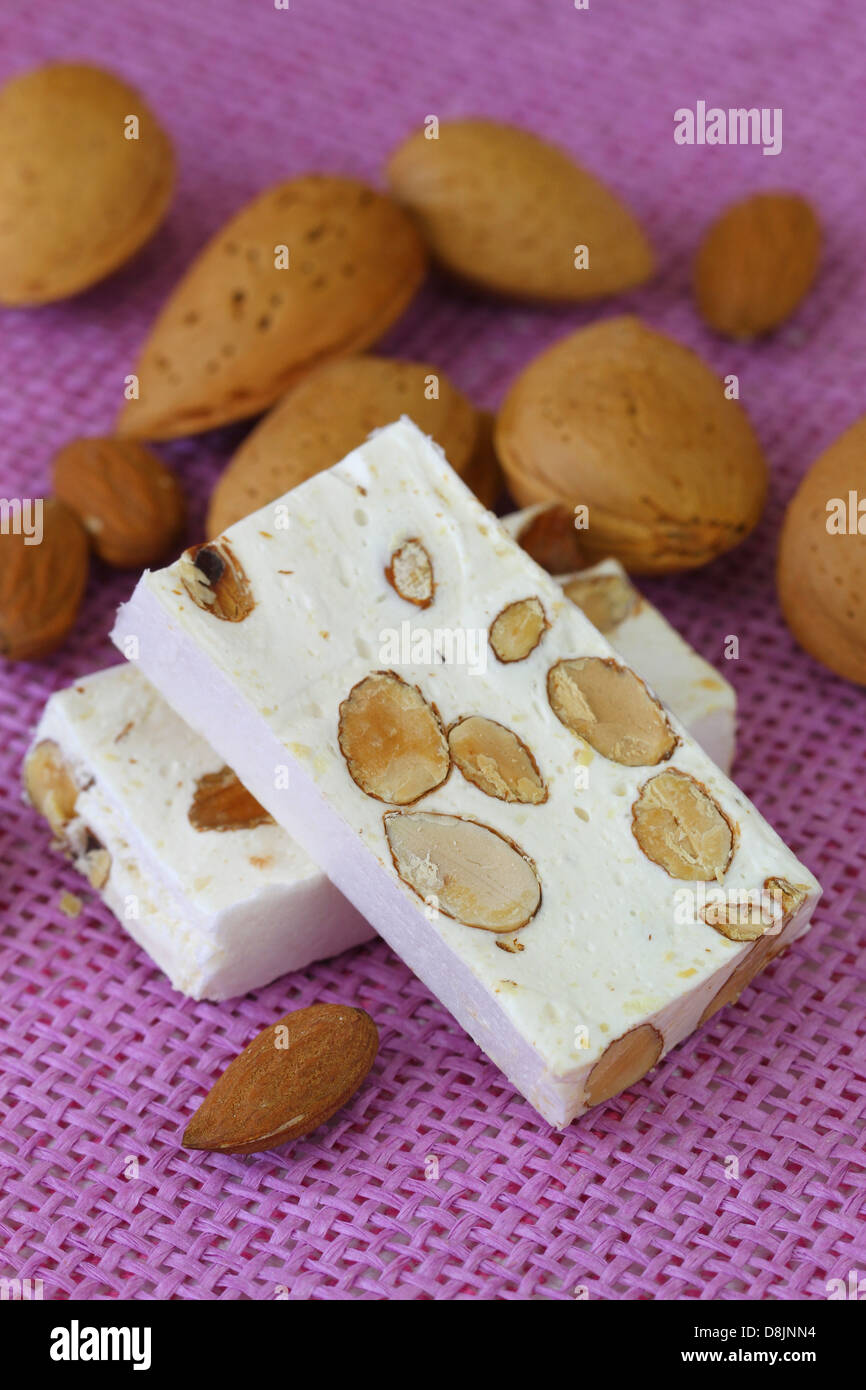 Almond nougat, close up Stock Photo Alamy