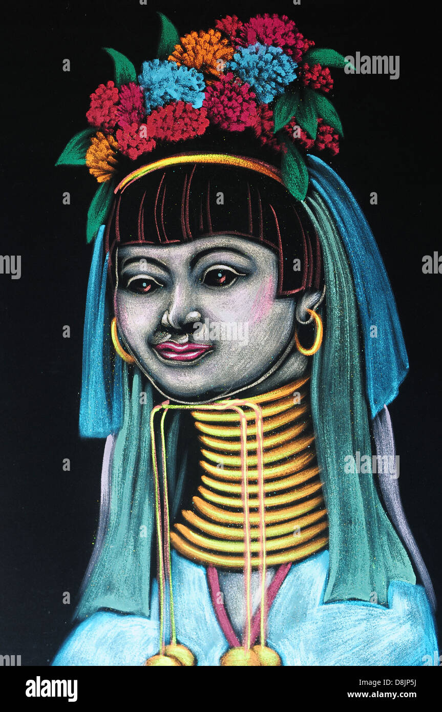 Portrait of Little Girl from Padaung (Karen) Hill Tribe Editorial