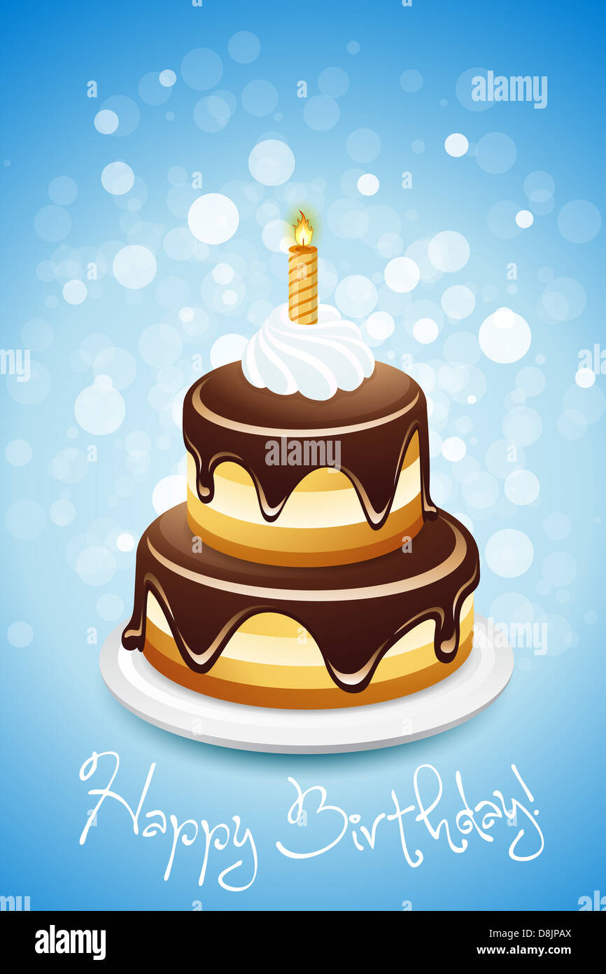 Happy Birthday Card with Cake and One Candle Stock Photo - Alamy