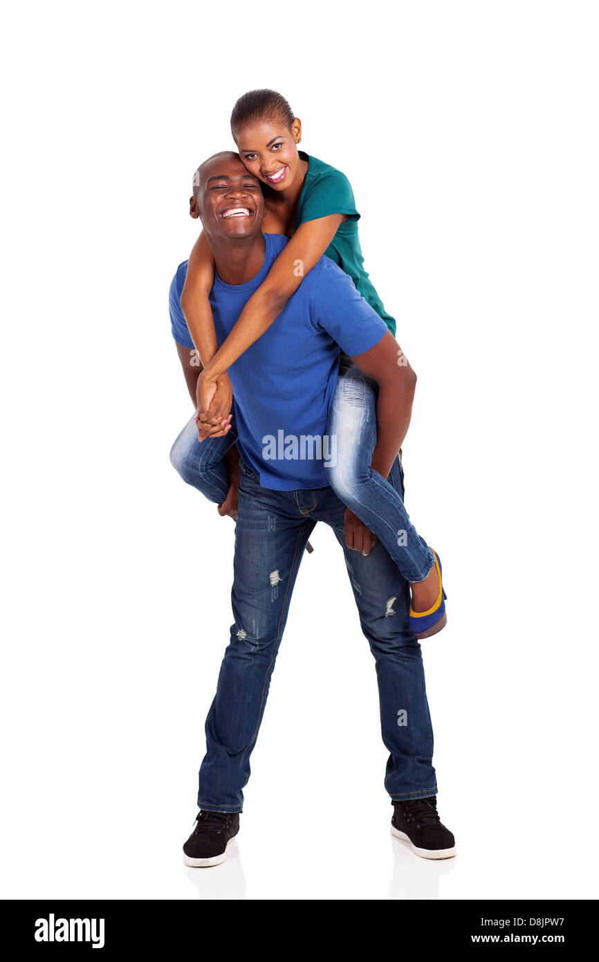 playful young afro ameriacn couple isolated on white background Stock ...