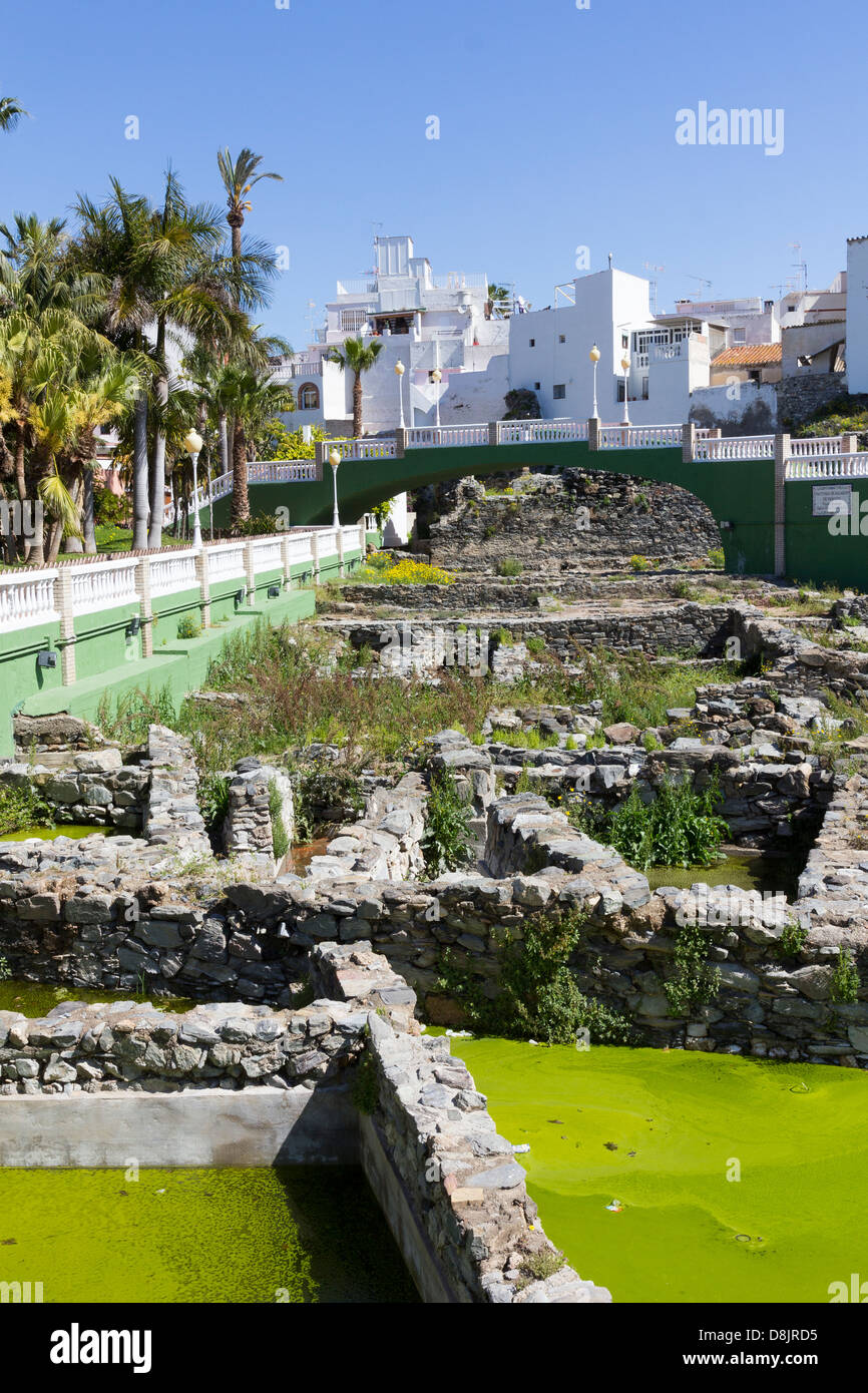 Excavated ruins of Phoenician fish salting factory in Almunecar, located in the Majuelo Park. Stock Photo