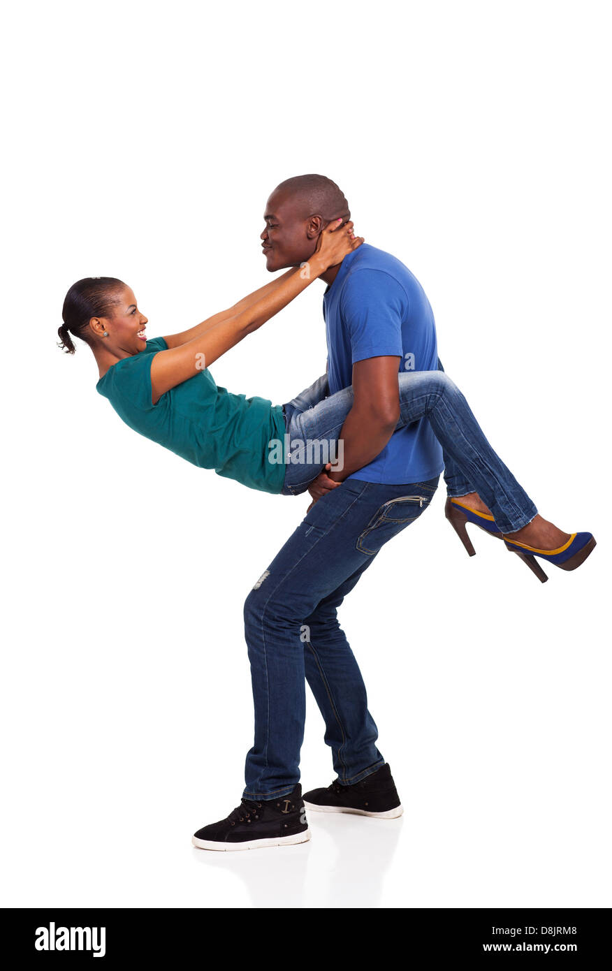 playful young african couple isolated on white background Stock Photo ...