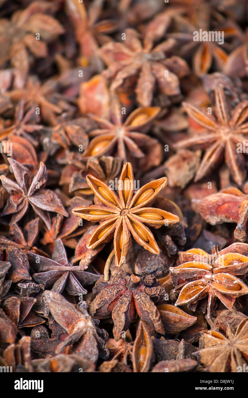 Close-up of star anise background Stock Photo