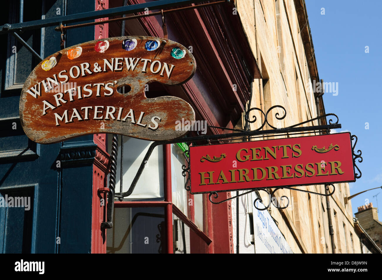 Signs outside an art shop in Stockbridge, Edinburgh Stock Photo