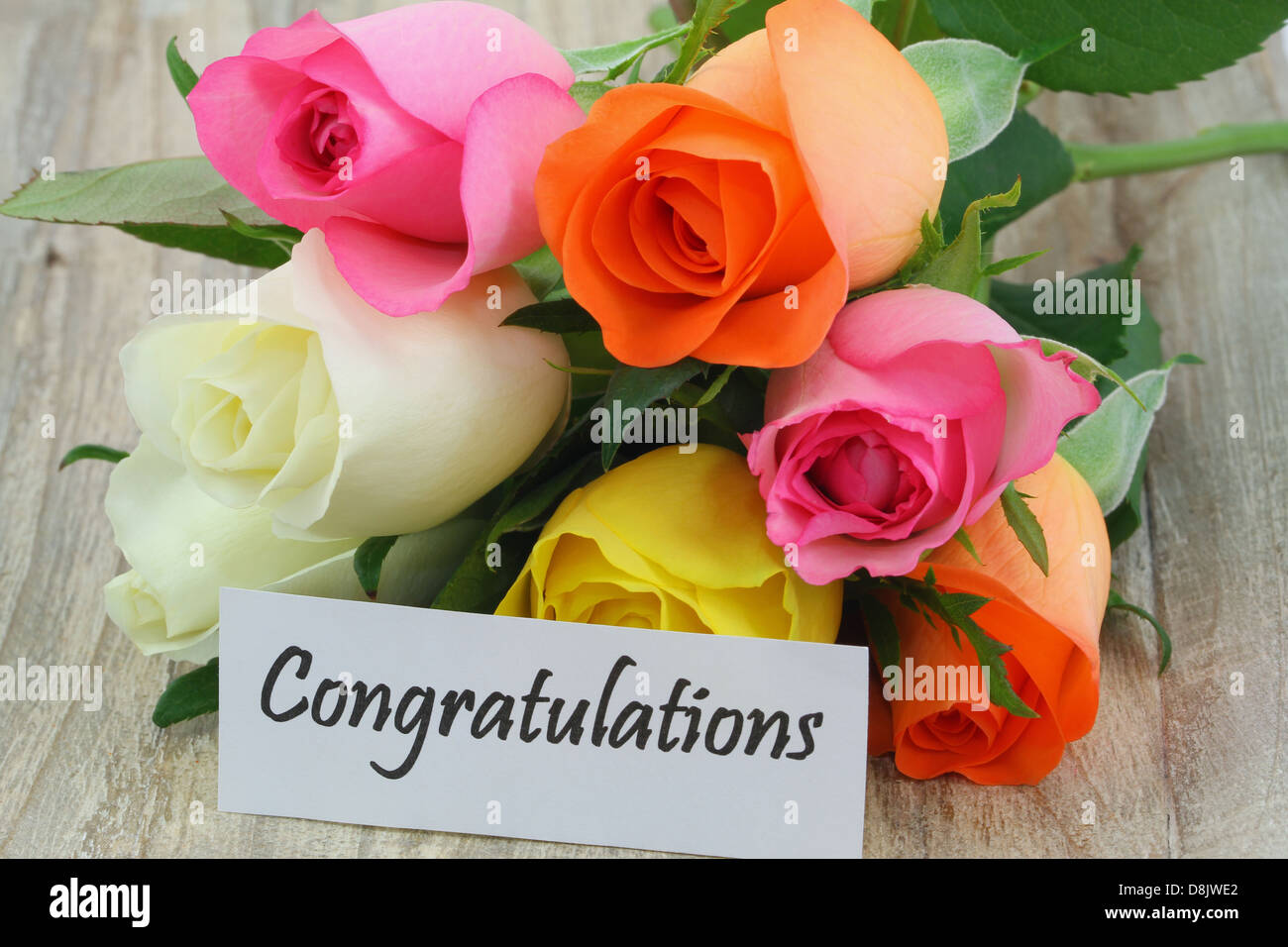 birthday expression congratulation bouquet note roses wooden on Congratulations with colorful
