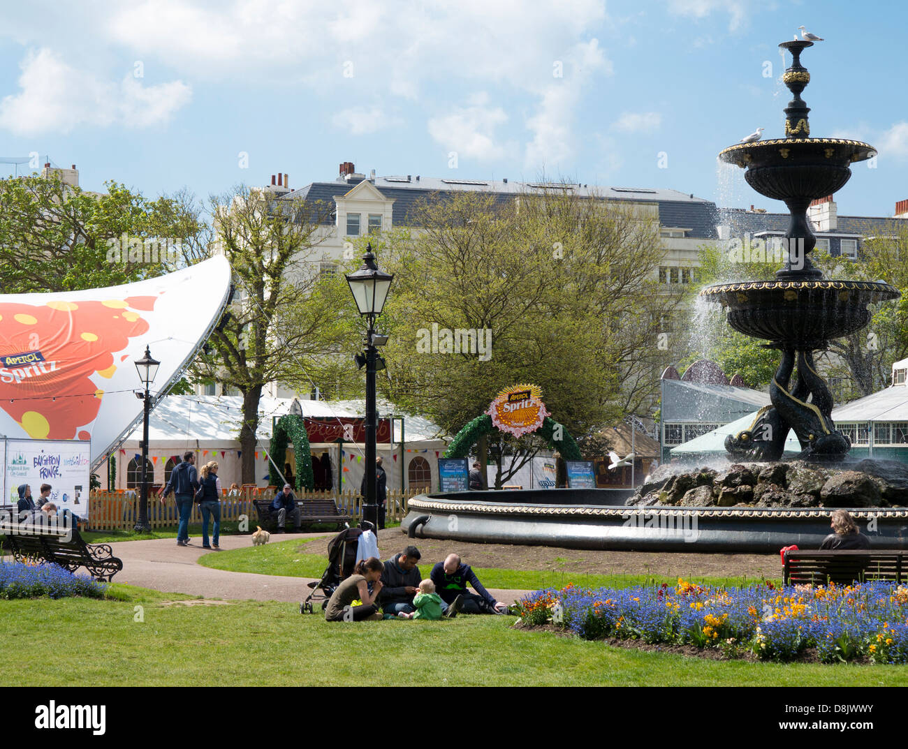 Brighton, UK: At the Old Steine during the Brighton Festival, the Spiegel Garden incuding the Spiegeltent Stock Photo