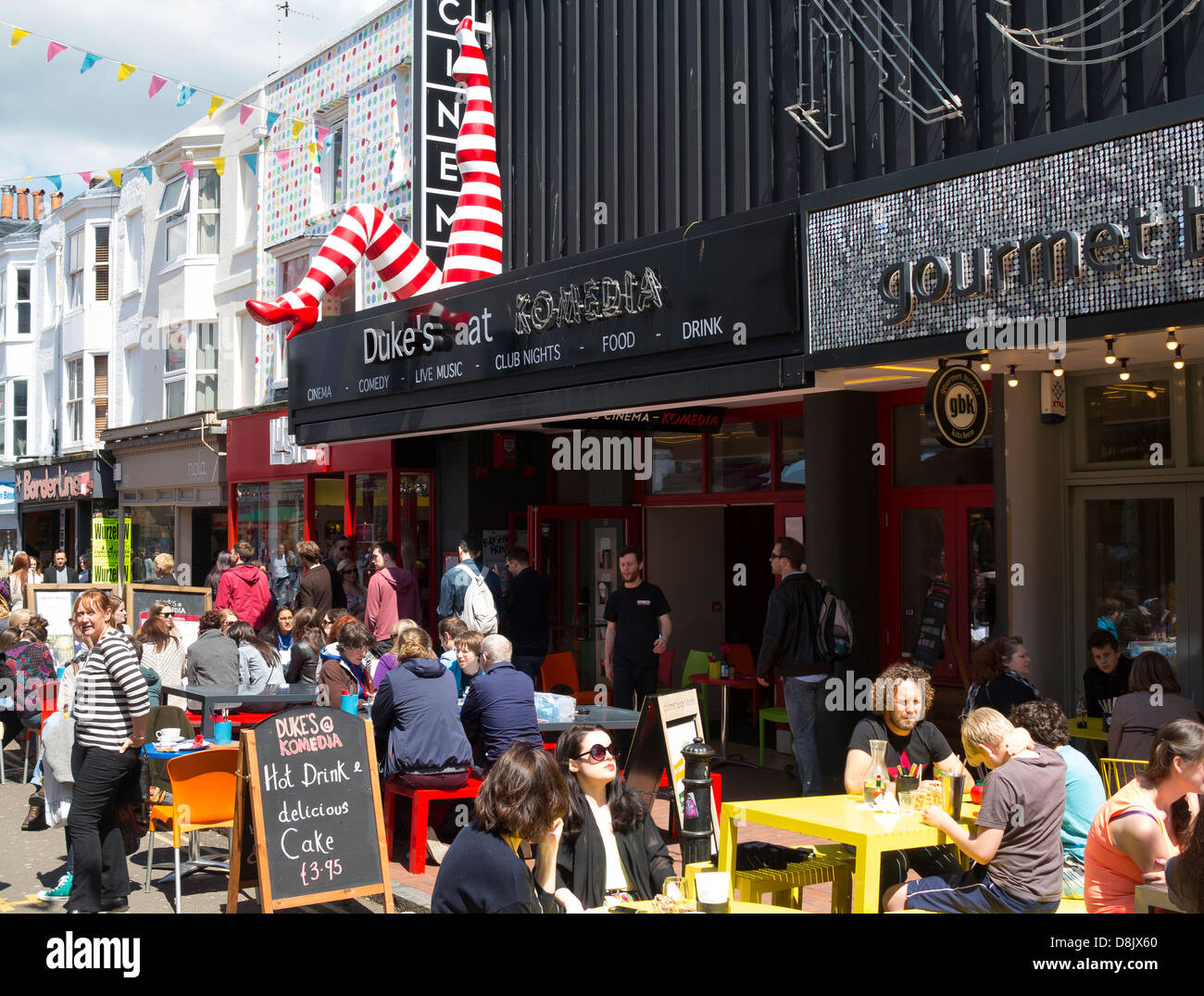 Brighton's Dukes at Komedia cinema with cafe outside in the trendy North Laine district of Brighton Stock Photo