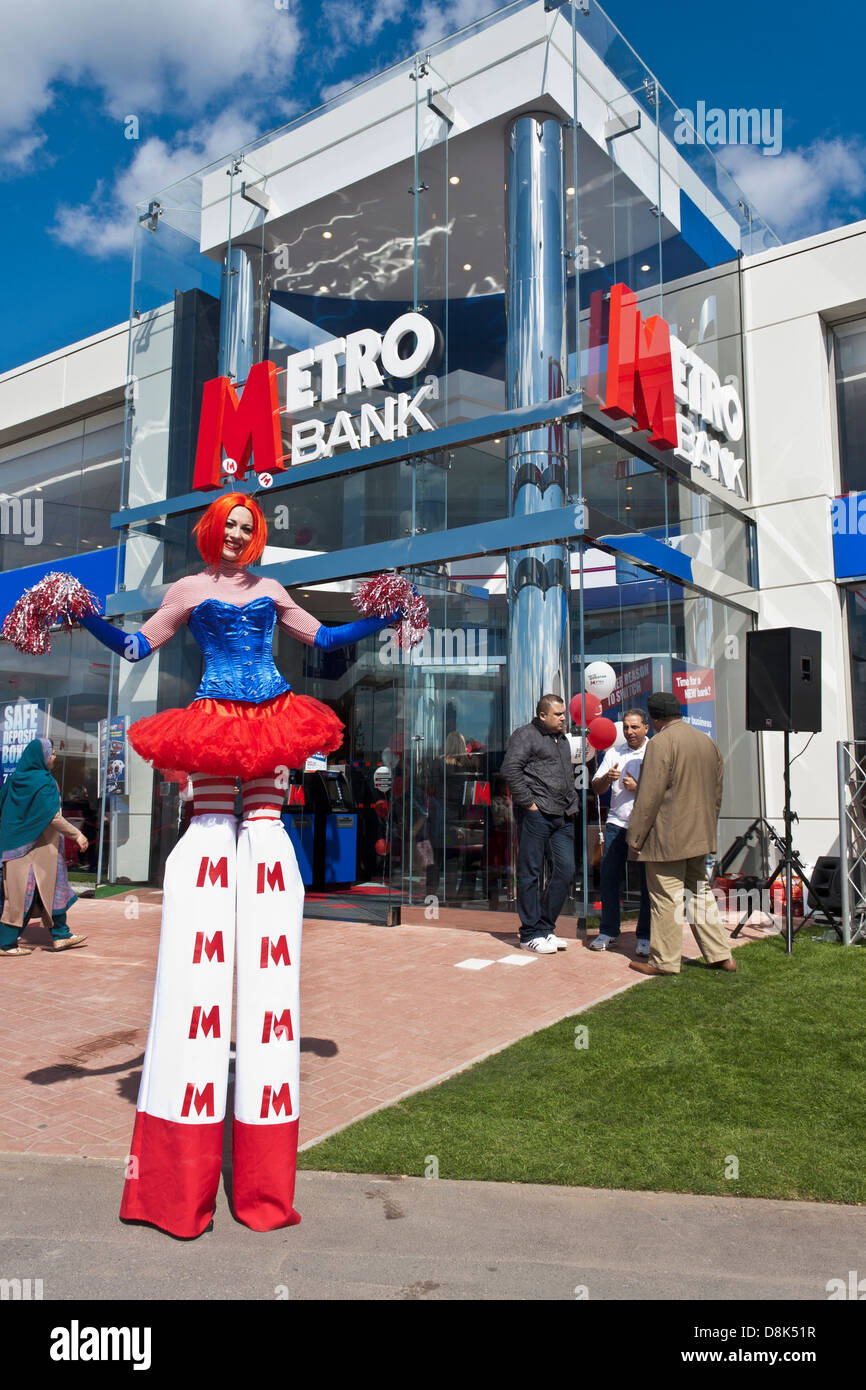 Metro bank promotes a new bank opening in Slough, Berkshire, England