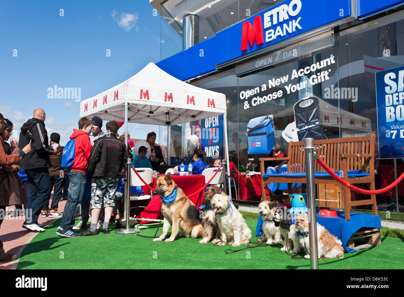 Metro bank promotes a new bank opening in Slough, Berkshire, England