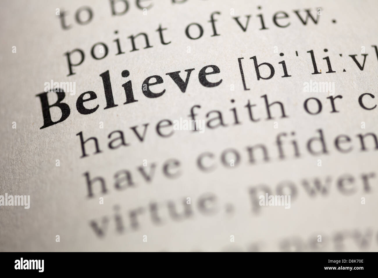 Dictionary definition of the word believe. Stock Photo