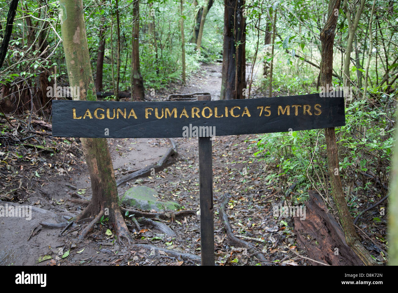 Laguna Fumarolica Sign, Rincon de la Vieja National Park, Costa Rica Stock Photo
