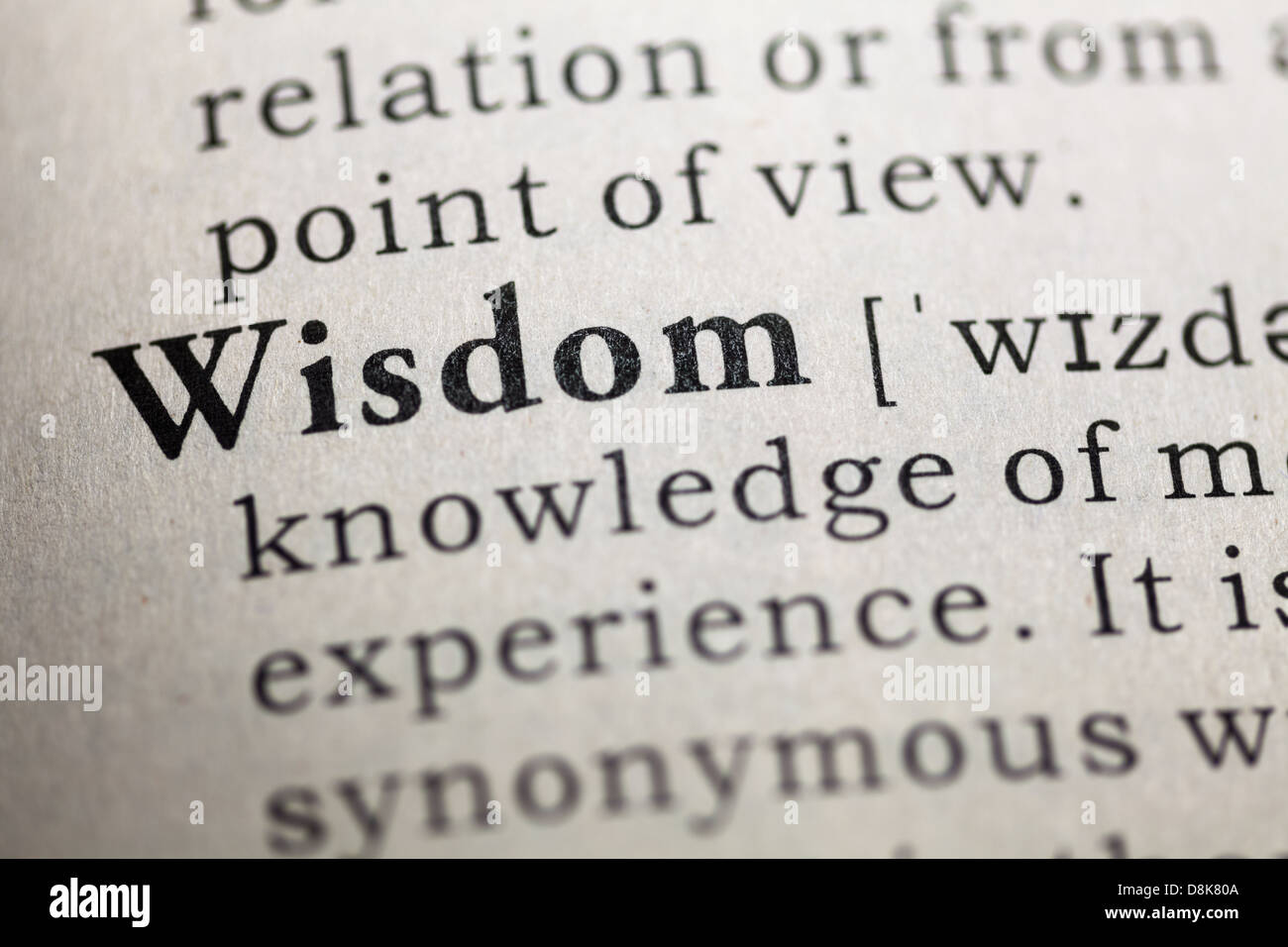 Dictionary definition of the word Wisdom. Stock Photo