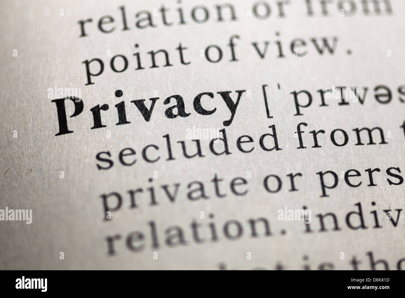 Dictionary definition of the word privacy. Stock Photo