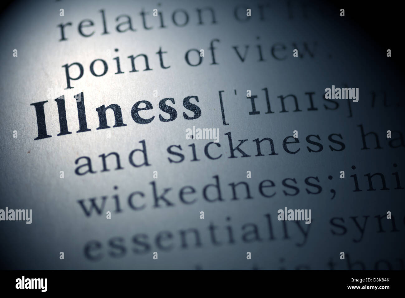 Dictionary definition of the word Illness. Stock Photo