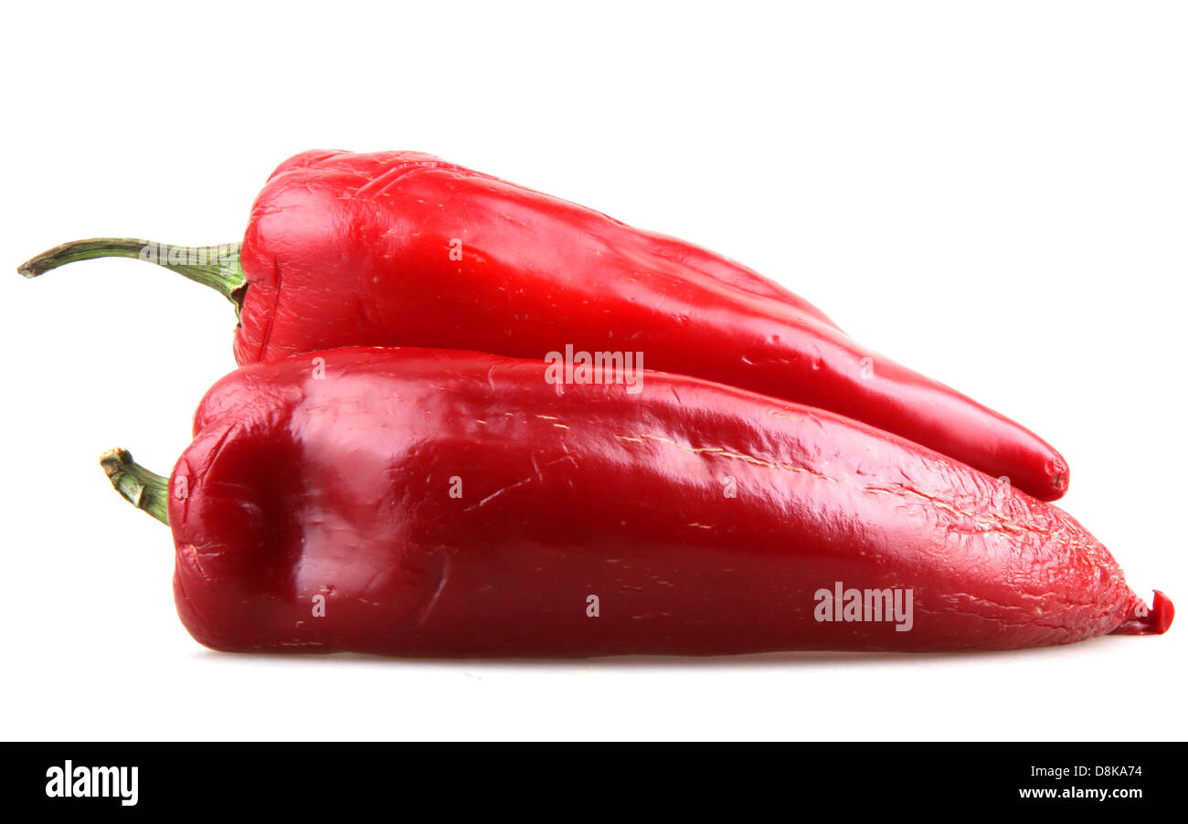 Red chilli peppers on white background Stock Photo - Alamy