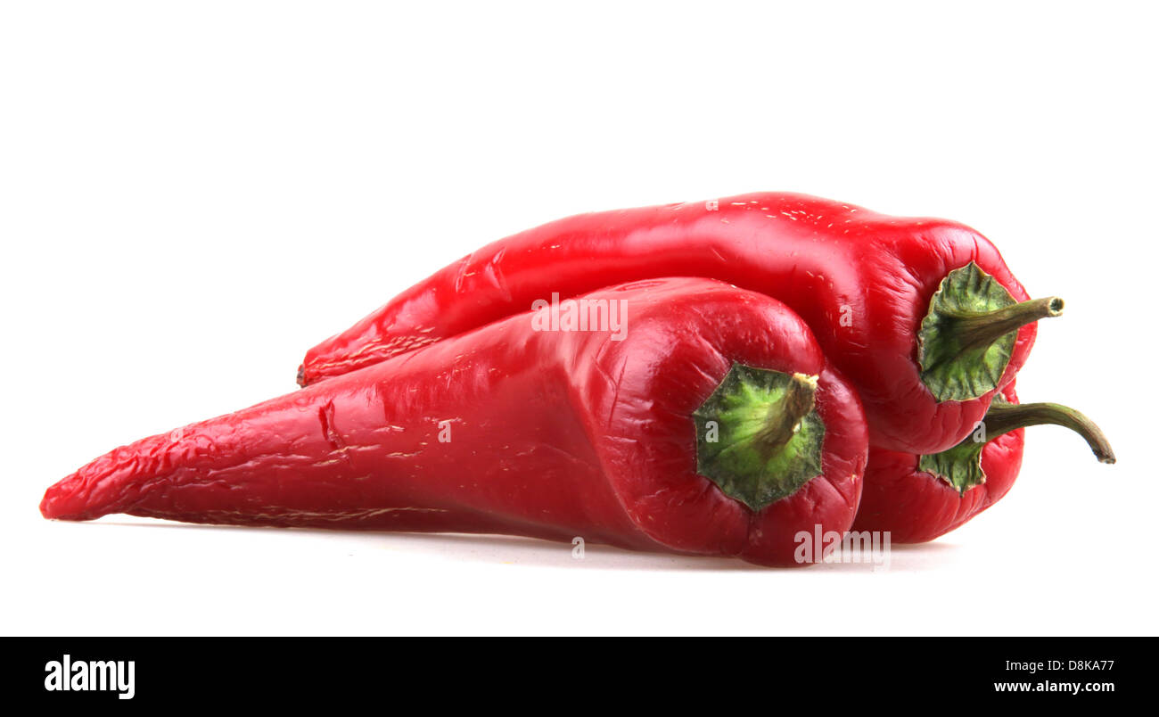 Red chilli peppers on white background Stock Photo - Alamy