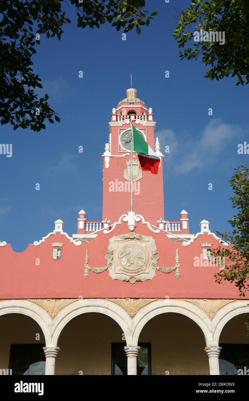 Clock tower of the Palacio Municipal or Municipal Palace in Merida