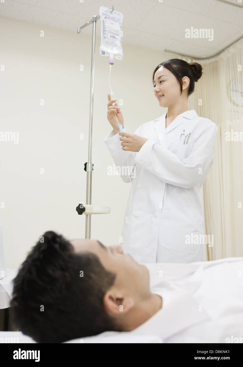 Medical technologist and patient Stock Photo
