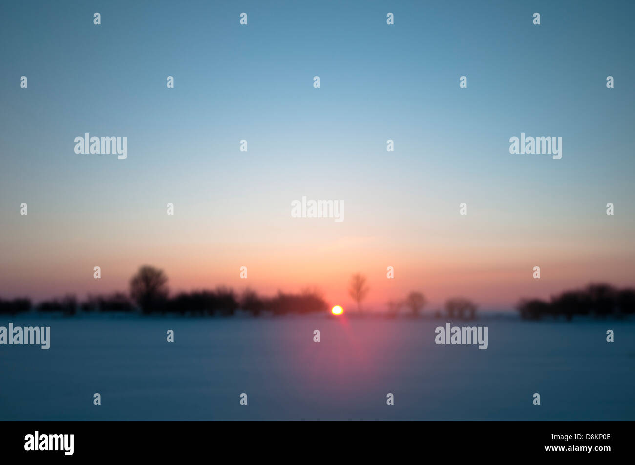 Sunset, winter landscape, Thuringia, Germany Stock Photo