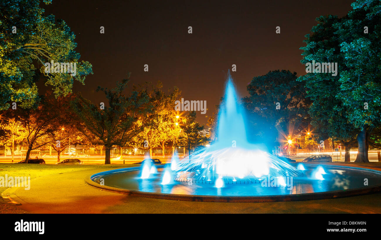 Fountain at Night, Melbourne, Australia Stock Photo