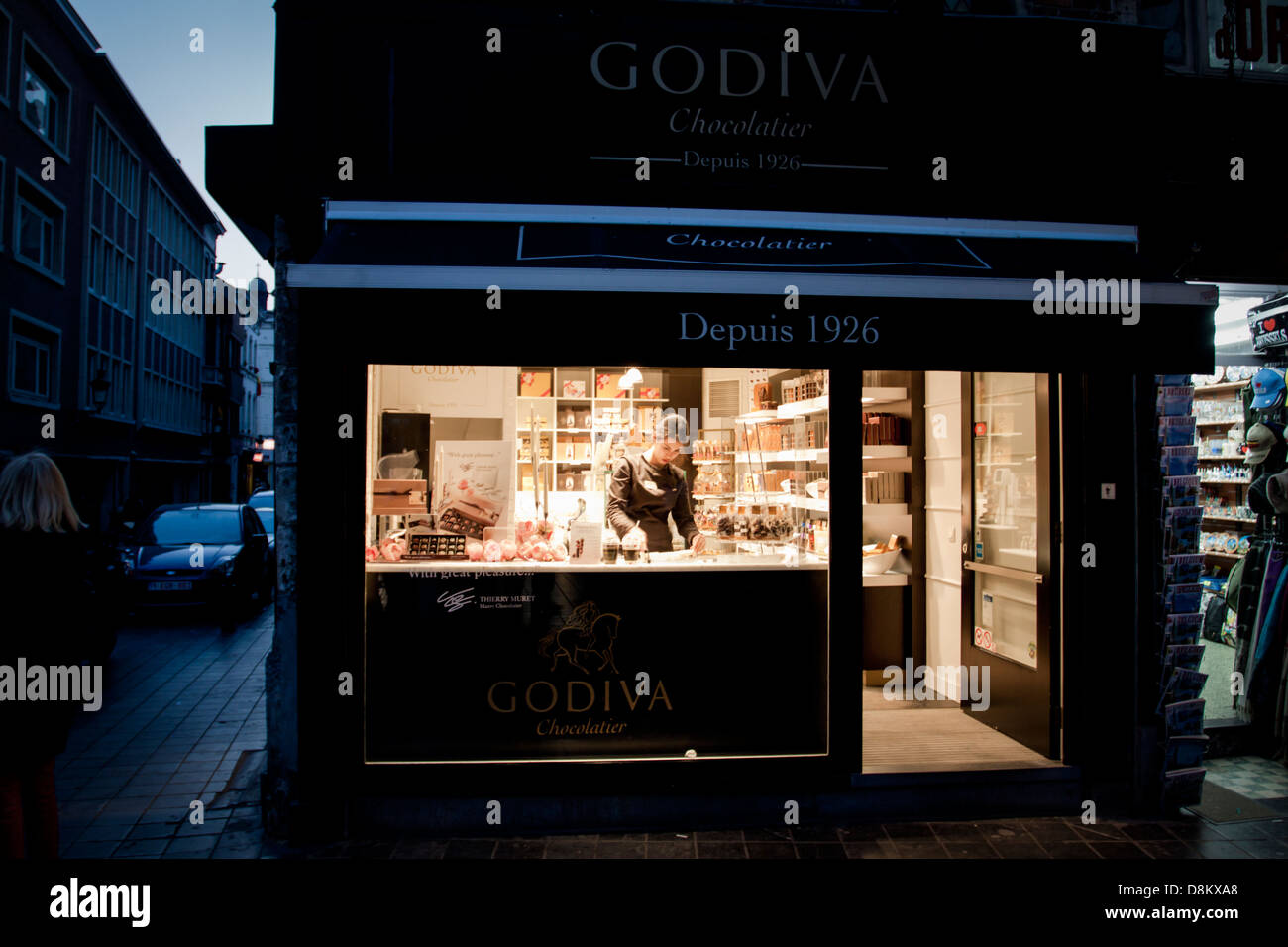 Godiva chocolate shop near manneken pis. Brussels, Belgium Stock Photo
