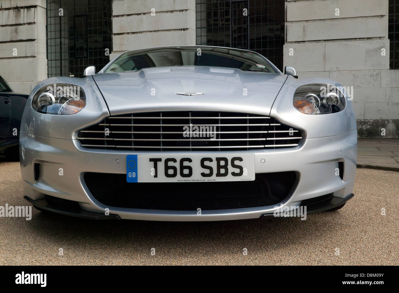 Front view of a 2006 Aston Martin DB9 on display at the Old Royal Naval College, Greenwich. Stock Photo