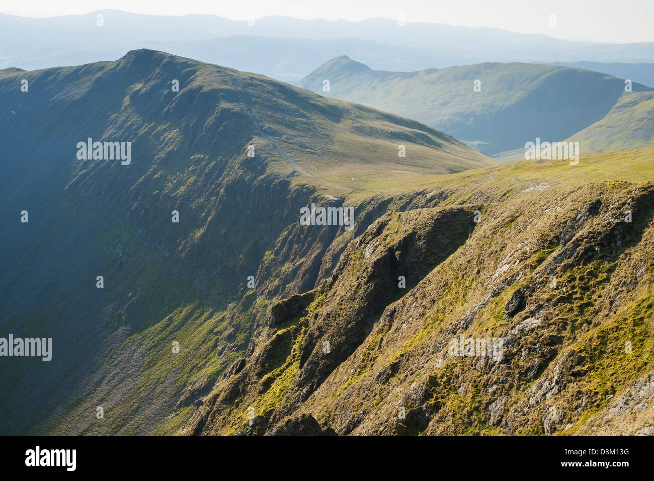 Looking towards Hobcarton from the summit of Hopegill Head at sunrise in the Lake District Stock Photo