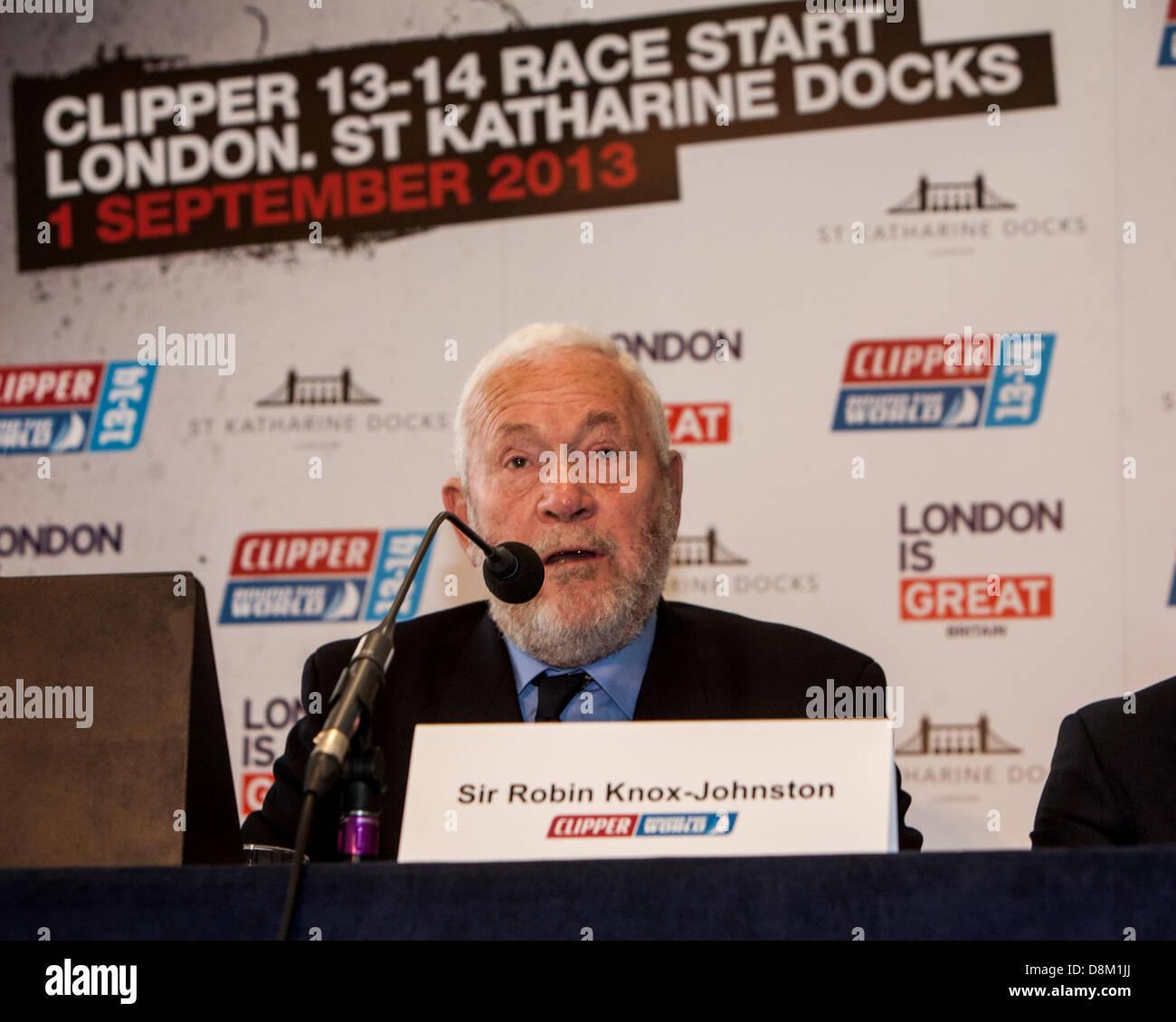 London, UK. 31st May 2013. London Mayor, Boris Johnson and sailing legend Sir Robin Knox-Johnston, announce the 9th edition of the 'Clipper Round the World Yacht Race' which will start and finish  in London, The race begins in Sept 2013 and end in late July 2014.  Credit:  Mario Mitsis / Alamy Live News Stock Photo
