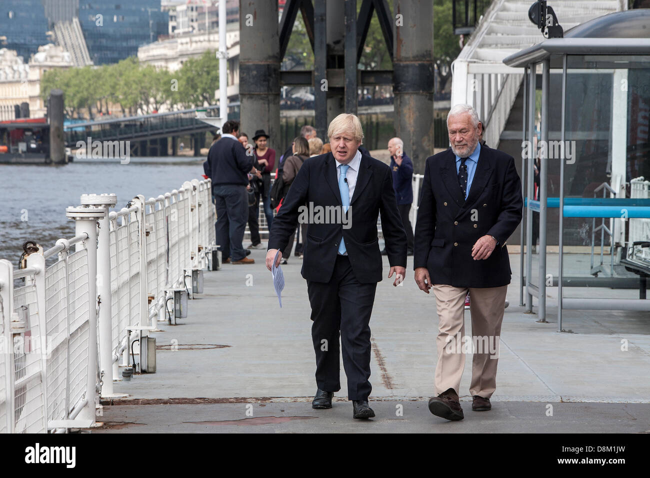 London, UK. 31st May 2013. London Mayor, Boris Johnson and sailing legend Sir Robin Knox-Johnston, arriving to announce the 9th edition of the 'Clipper Round the World Yacht Race' which will start and finish  in London, The race begins in Sept 2013 and end in late July 2014.  Credit:  Mario Mitsis / Alamy Live News Stock Photo