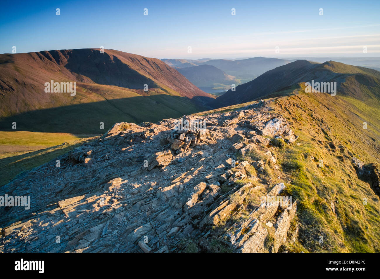 Looking towards Grasmoor and Whiteside from the summit of Hopegill Head at sunset in the Lake District Stock Photo