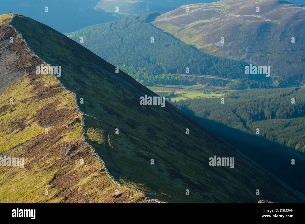 Looking towards Ladyside Pike from the summit of Hopegill Head at sunset in the Lake District Stock Photo