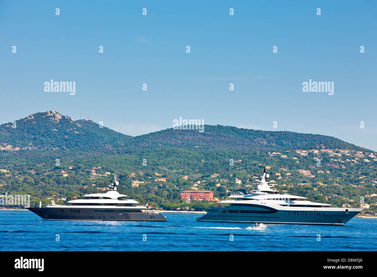 Luxurious yachts at the bay of Saint Tropez, France Stock Photo