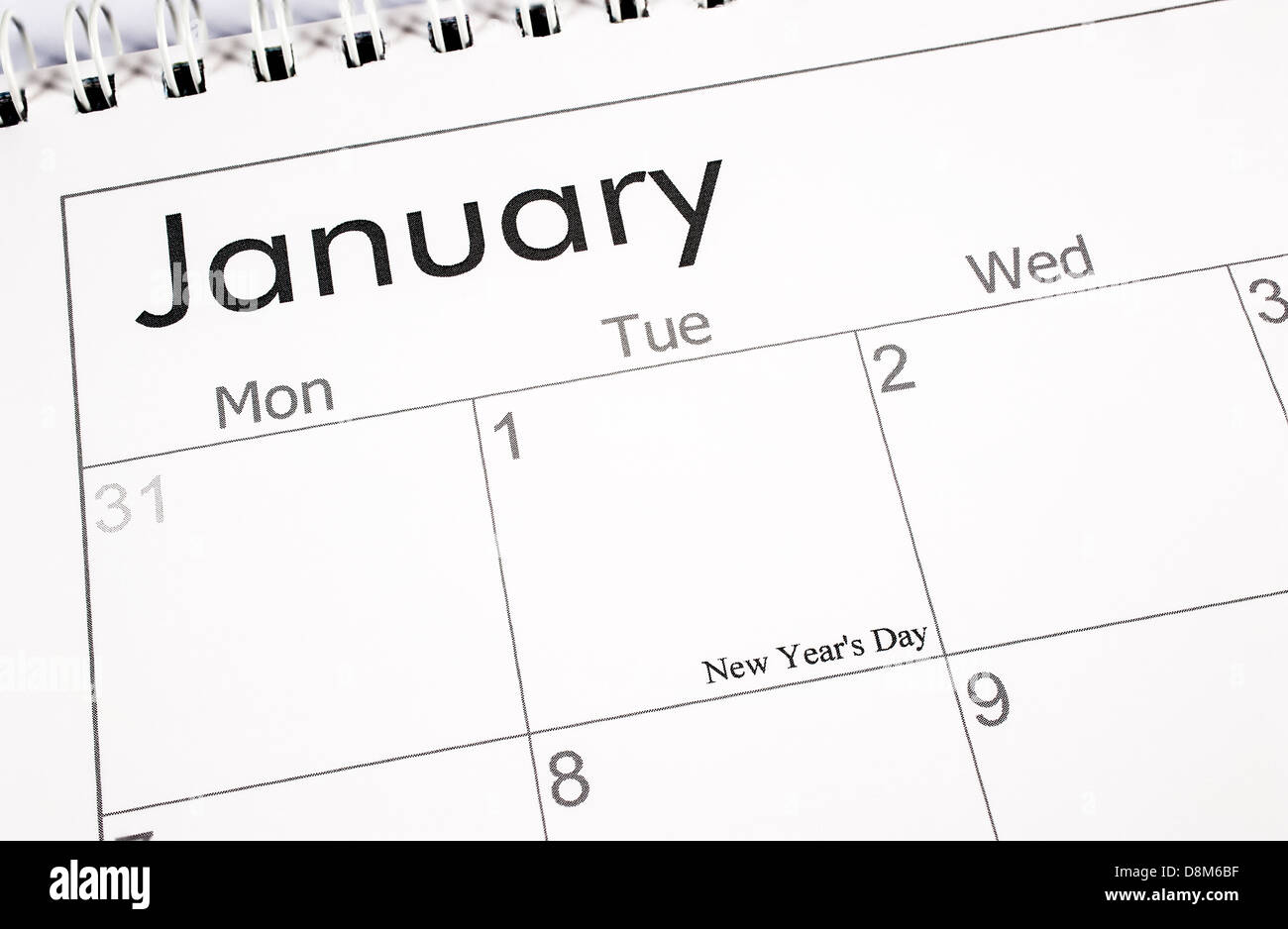 Calendar page showing date of New Year's Eve and  New Year's Day - for New Year's resolution Stock Photo