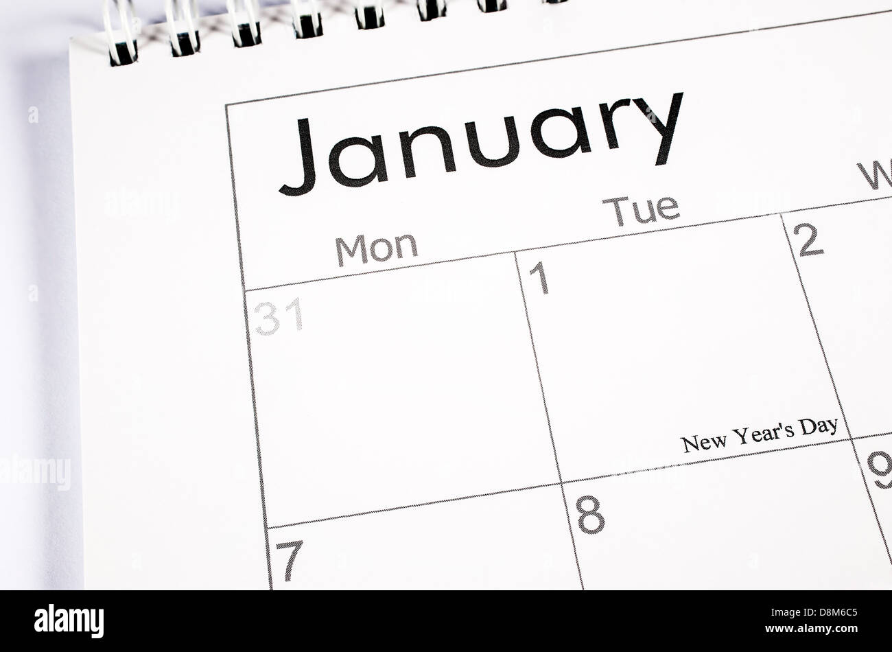 Calendar page showing date of New Year's Eve and  New Year's Day - for New Year's resolution Stock Photo