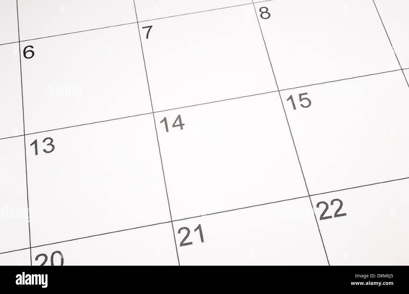 Calendar page showing the date of Saint Valentine's Day, the 14tyh of February,  with the space left blank Stock Photo